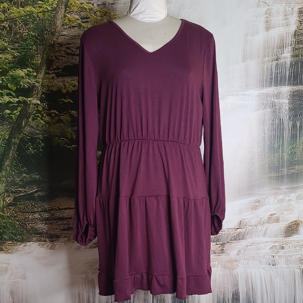 NWT! Missky Womens 2XL Dark Purple Long Sleeve Tiered Dress